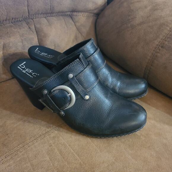BOC Women's Black Leather Buckle Slip-on Comfort‎ Mules Clogs Shoes Size 9 - Picture 1 of 11